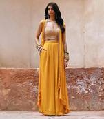 Mustard yellow georgette jacket set