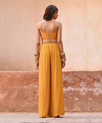 Mustard yellow georgette jacket set 2