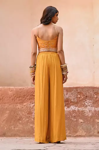Mustard yellow georgette jacket set