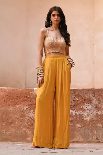 Mustard yellow georgette jacket set