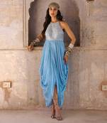 Hazel blue georgette cowl dress