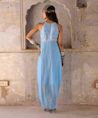 Hazel blue georgette cowl dress 2