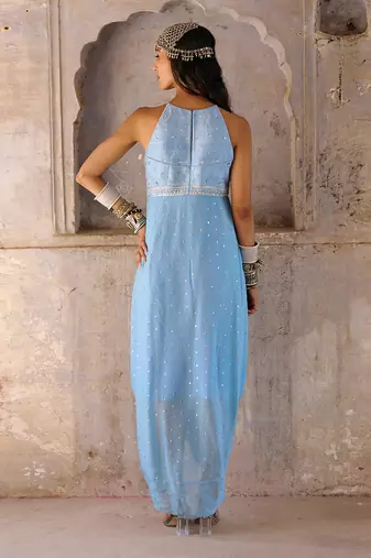 Hazel blue georgette cowl dress