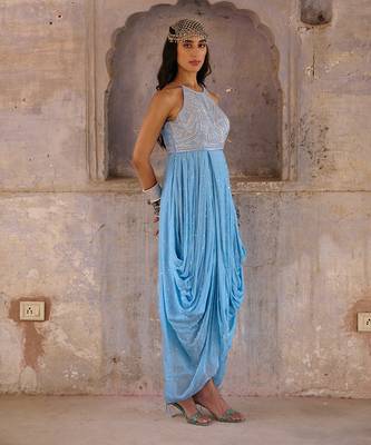 Hazel blue georgette cowl dress 3