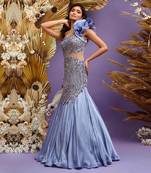 Coastal blue hand embroidered gown