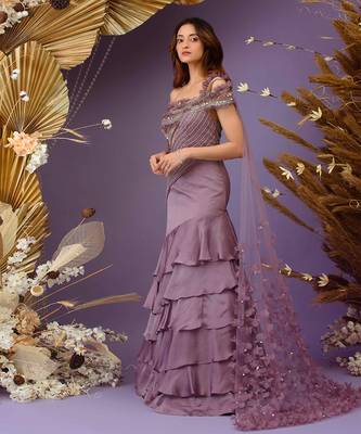 Purple hand embroidered gown 3