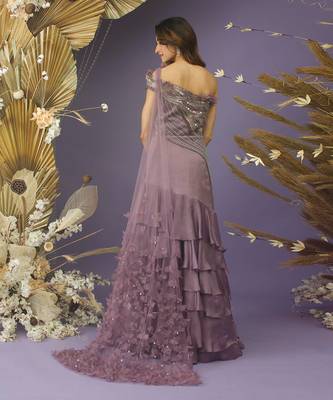 Purple hand embroidered gown 4