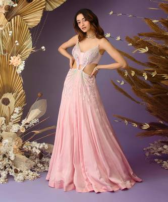 Blush pink hand embroidered gown 1