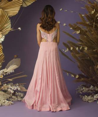 Blush pink hand embroidered gown 3