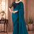 Teal blue georgette silk plain saree with heavy embroidred & sequince blouse, lace border saree with blouse