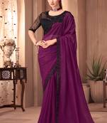 Purple Georgette Silk Plain Saree With Heavy Embroidred & Sequince Blouse, Lace Border Saree With Blouse