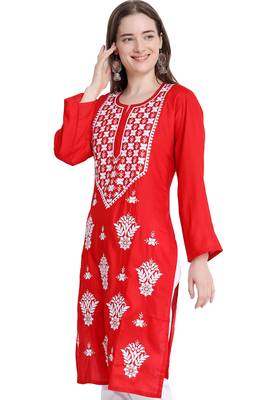Women chikankari kurta red 1