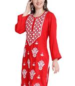 Women chikankari kurta red