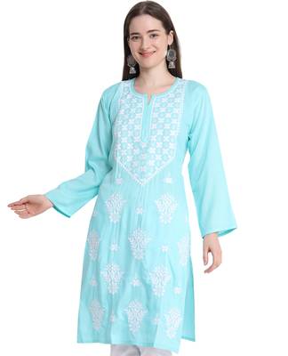 Women chikankari kurta blue 1