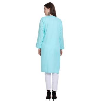 Women chikankari kurta blue 2
