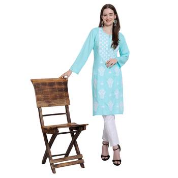 Women chikankari kurta blue 3