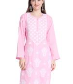 Women chikankari kurta pink