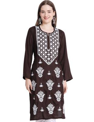 Women chikankari kurta brown 1
