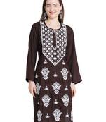 Women chikankari kurta brown