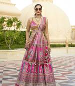 Bright Pink color Heavy Rajwadi Silk blend Designer Lehenga Choli