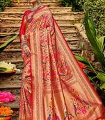 Red Banarasi style of Silk bland zari border saree with Blouse