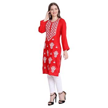 Women chikankari kurta red 4