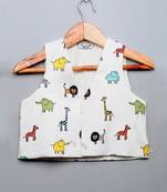 White animal printed waist coat