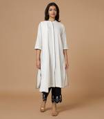 White & black cutwork linen kurta set