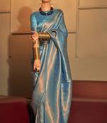 Blue Zari Woven Kanjeevaram Silk Blend Sarees