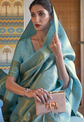 Blue Zari Woven Kanjeevaram Silk Blend Sarees 3