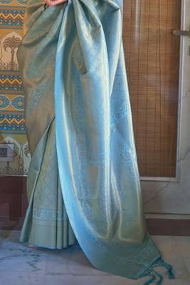 Blue Zari Woven Kanjeevaram Silk Blend Sarees 4