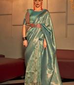 Green Kanvi Women silk Blend Woven Design Handloom Saree With Unstitched Blouse