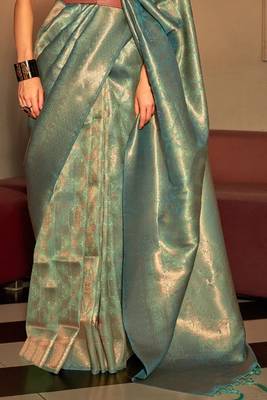 Green Kanvi Women silk Blend Woven Design Handloom Saree With Unstitched Blouse 4