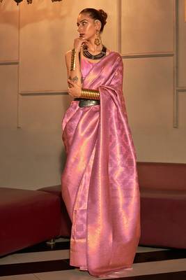 Women silk Blend Woven Design Handloom Saree With Unstitched Blouse 1