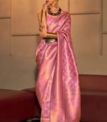 Women silk Blend Woven Design Handloom Saree With Unstitched Blouse