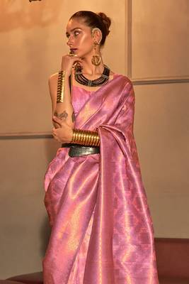 Women silk Blend Woven Design Handloom Saree With Unstitched Blouse 3
