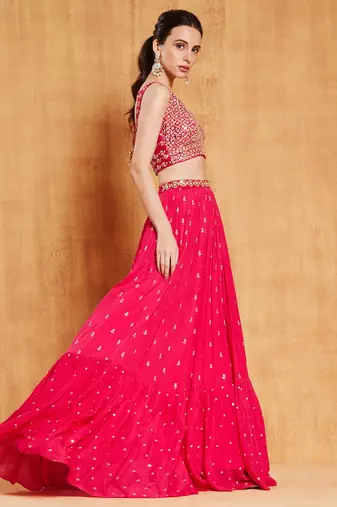  Rani Pink Zari & Sequins Embroidered Faux-Georgette Wedding Lehenga Choli 