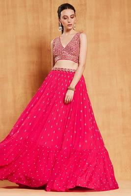  Rani Pink Zari & Sequins Embroidered Faux-Georgette Wedding Lehenga Choli  4