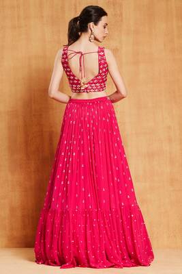  Rani Pink Zari & Sequins Embroidered Faux-Georgette Wedding Lehenga Choli  5