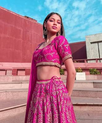 Rani-Pink Chapat Zari And Dori Embroidered Malai Satin Silk Indian Wedding Lehenga Dress 2