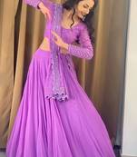 Lavender Sequence With Thread Embroidery Work Faux Georgette Lehenga Choli For Wedding