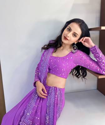 Lavender Sequence With Thread Embroidery Work Faux Georgette Lehenga Choli For Wedding 2