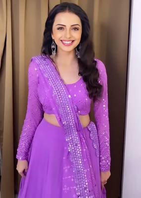 Lavender Sequence With Thread Embroidery Work Faux Georgette Lehenga Choli For Wedding 4