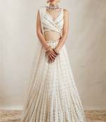 Off white zari and sequins embroidered Georgette indian designer wedding latest design lehenga choli dress