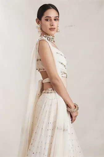 Off white zari and sequins embroidered Georgette indian designer wedding latest design lehenga choli dress