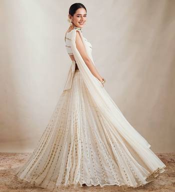 Off white zari and sequins embroidered Georgette indian designer wedding latest design lehenga choli dress 4