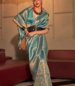 Teal Kanvi Women silk Blend Woven Design Handloom Saree With Blouse For Women