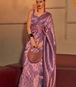 Violet Kanvi Women silk Blend Blue Woven Design Handloom Saree With Unstitched Blouse