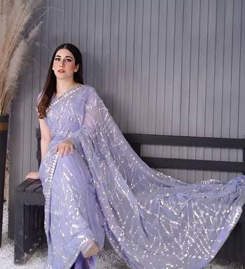 Lavender Georgette Sequin Embroidered Party Wear Saree With Blouse 2