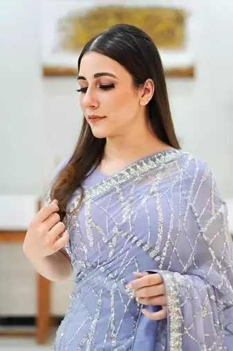 Lavender Georgette Sequin Embroidered Party Wear Saree With Blouse